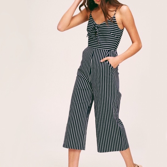 Pants - SALE! Navy Striped Wide Legged Crop Jumpsuit Capri